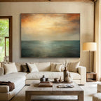 “Tranquil Sea in Orange, Gray & Teal” - Romantic Seascape Painting On Canvas PT010