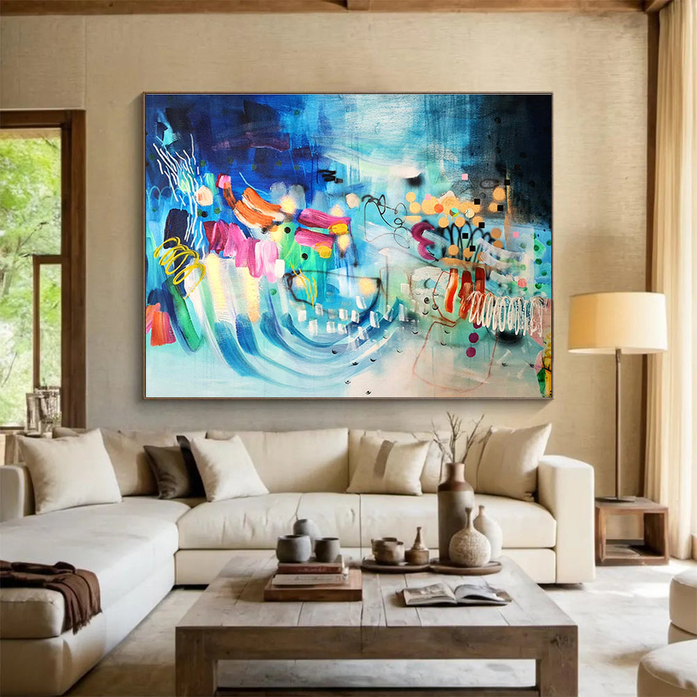 Blue - Dominant Abstract with Colorful Accents Painting On Canvas DKS064