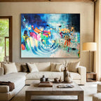 Blue - Dominant Abstract with Colorful Accents Painting On Canvas DKS064