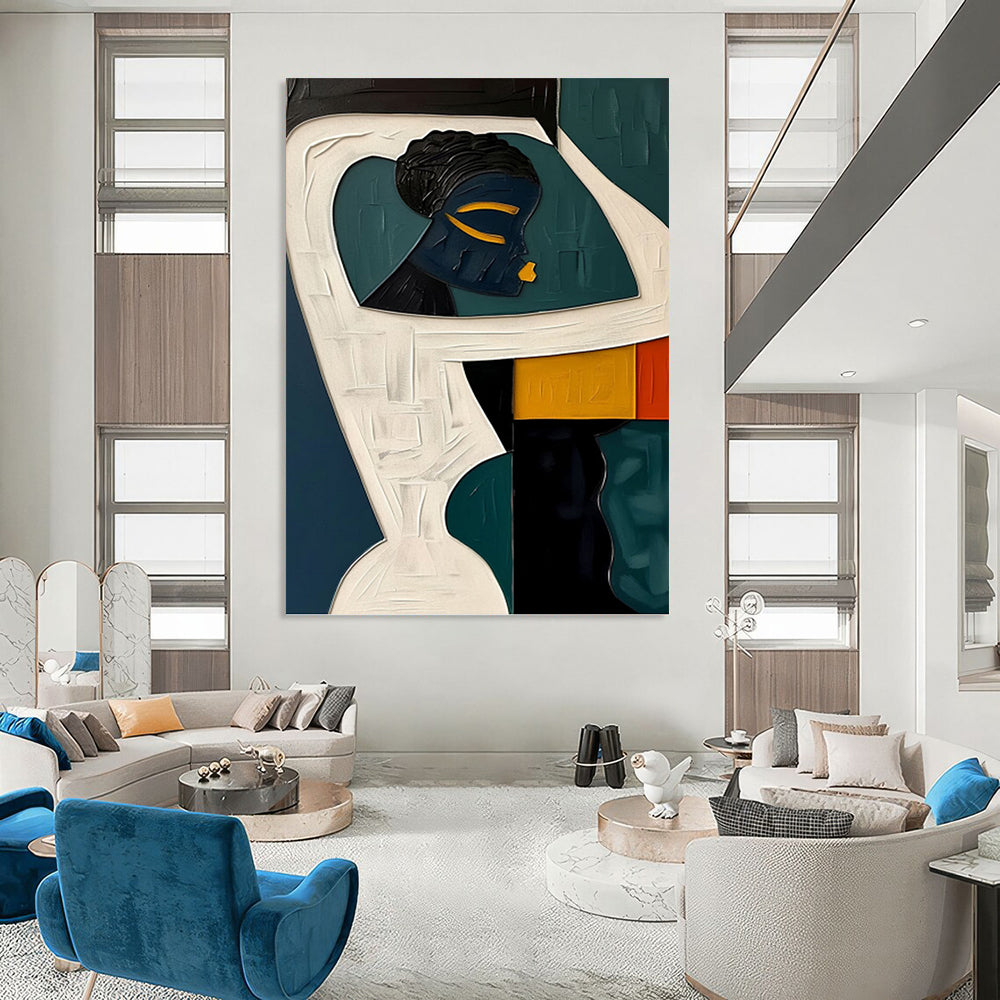 “Cubist Figure in Color” - Modern, Geometric Portrait Painting On Canvas PT1471
