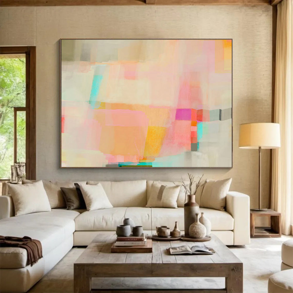 Pastel Color Block Abstract Painting On Canvas DKS029