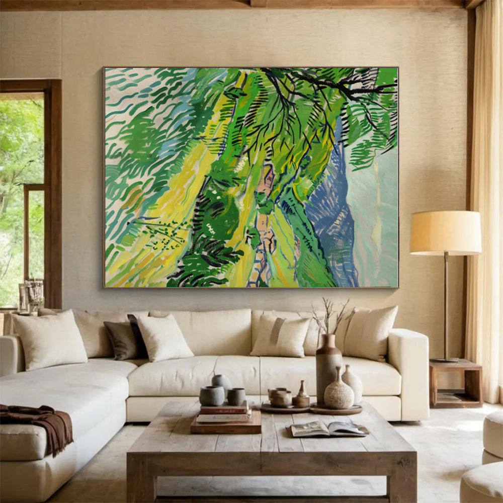 Green Valley, "Mountain Village Greens" – Post - Impressionist Landscape Painting On Canvas PS0881