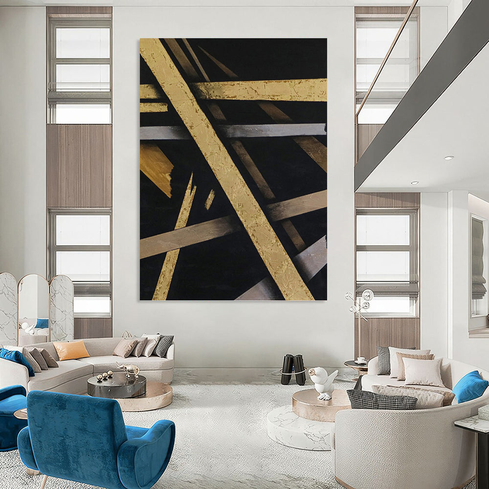 “Gold - Silver Abstract Cross” - Luxe Abstract Painting On Canvas PT1094