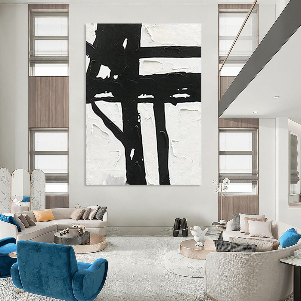 “Black & White Geometry” - Bold Shapes & Contrasting Tones Painting On Canvas DS148