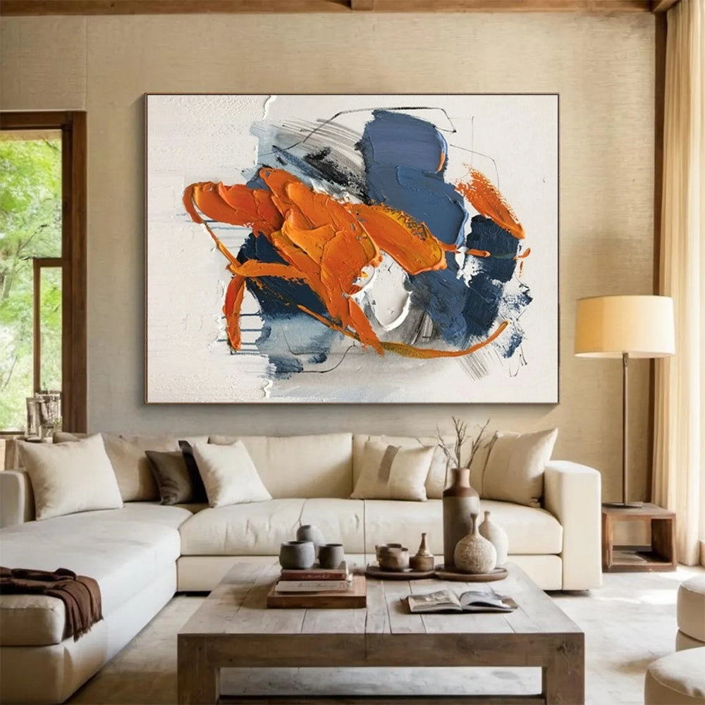 “Blue - Orange Abstract” - Blue, Orange Abstract Expressionist Painting PS0613