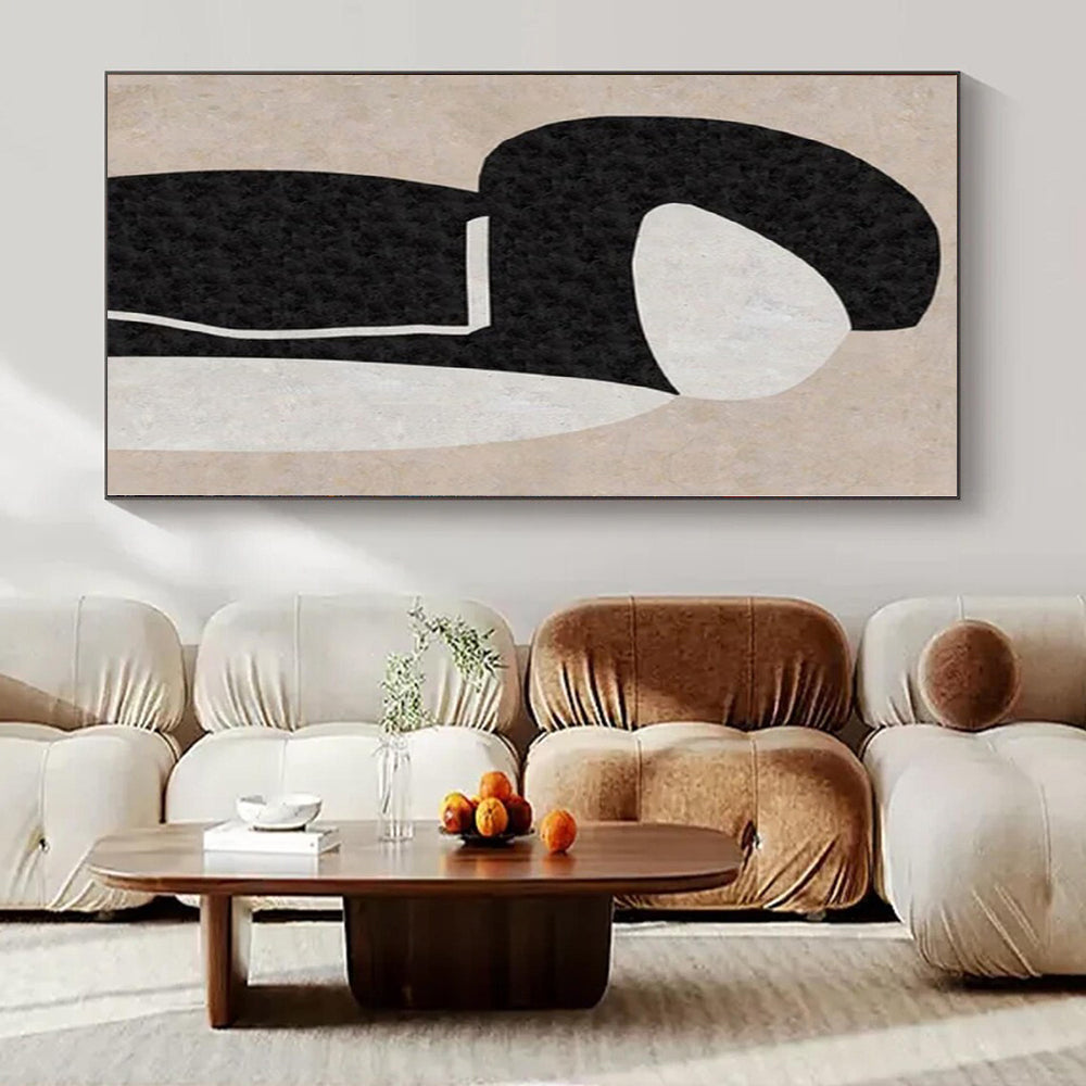 Black, White and Beige with Organic Shapes "Intimate Embrace" Abstract Painting On Canvas PS1134
