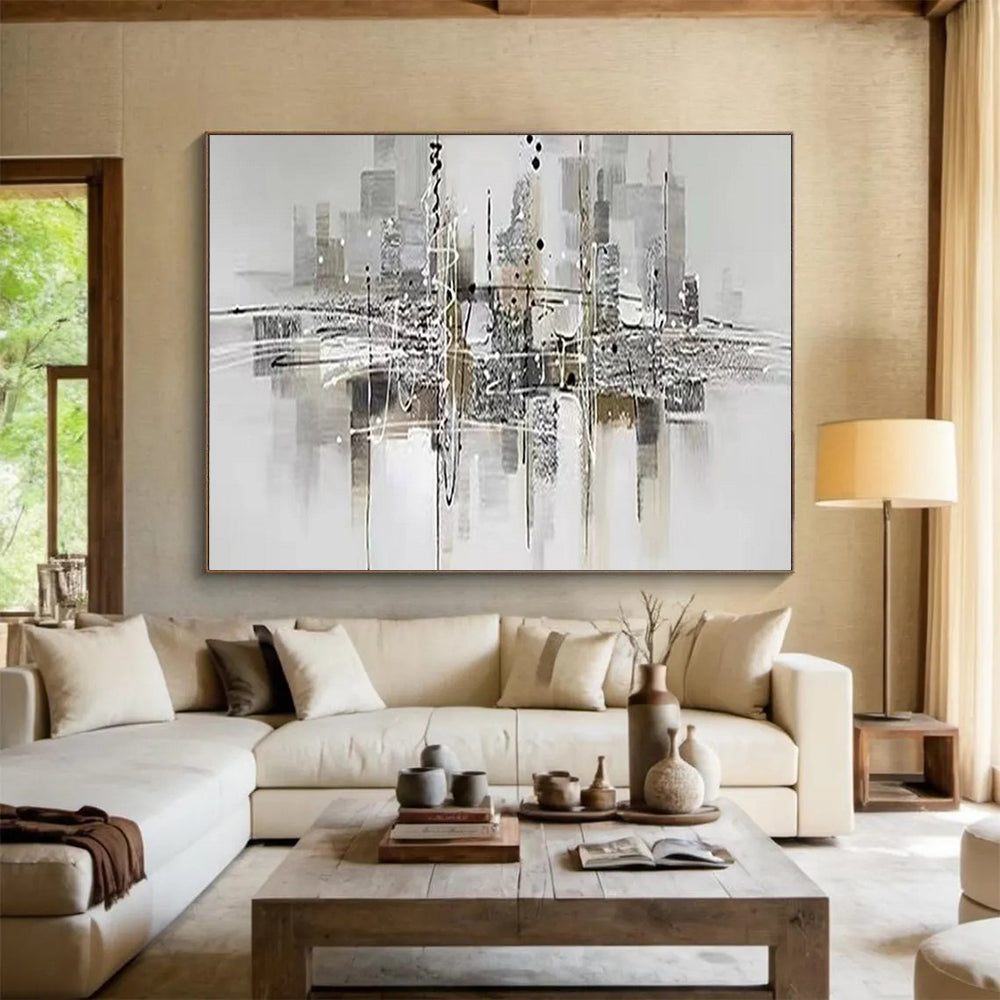 “Monochrome Cityscape” - Abstract - Urban Painting On Canvas PT1551