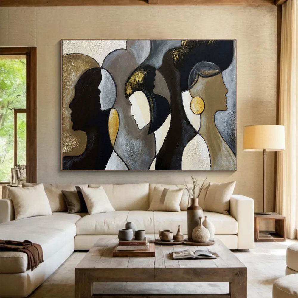 “Neutral Tones & Stylized Profiles” - Cubist - Inspired Abstract - Painting On Canvas PT1688