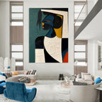 “Cubist Woman in Color Blocks” - Cubist, Female Portrait Painting On Canvas PT1467