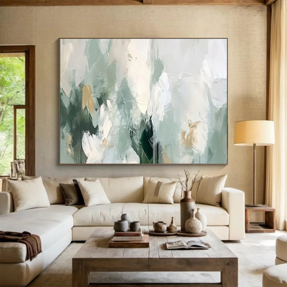 “Soft Greens & Abstract Brushstrokes” - Abstract Landscape - Inspired Painting On Canvas PT1693
