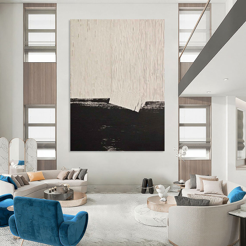 “Minimalist Black and White Abstract” - Abstract, Geometric Painting On Canvas PT1503
