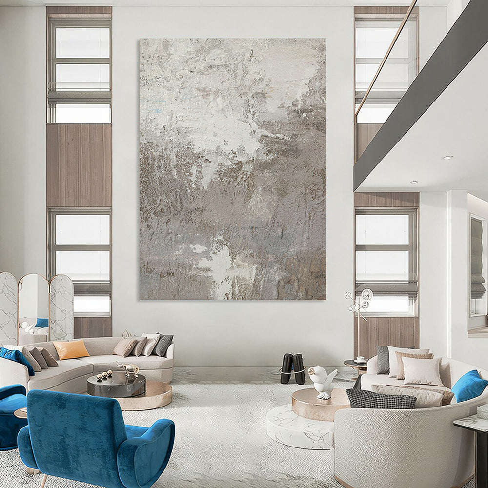 “Textured Gray and White Abstract” - Abstract, Neutral - Toned Painting On Canvas PT1500