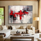 “Red - Gray Abstract Blocks” - Bold Red “Urban Pulse” Painting On Canvas PT1637