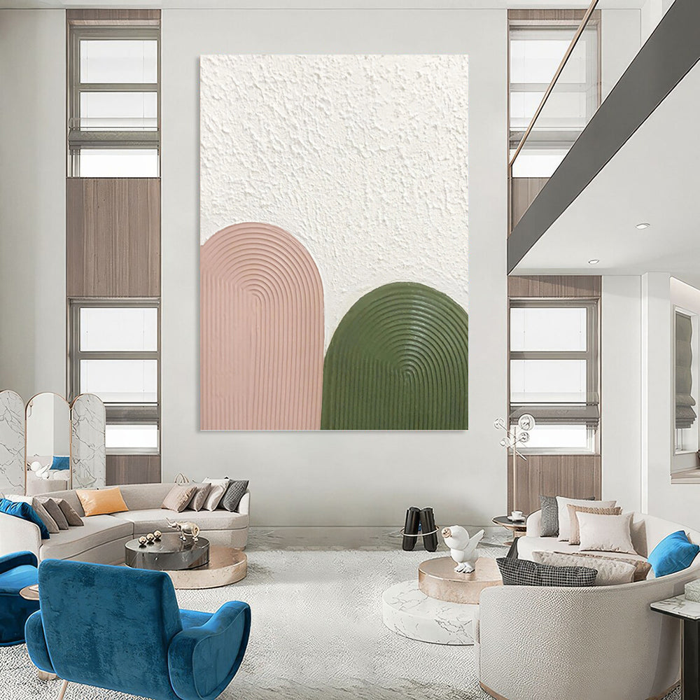 “Pink - Green Arch Textures” - Minimalist Abstract Painting On Canvas PT1175