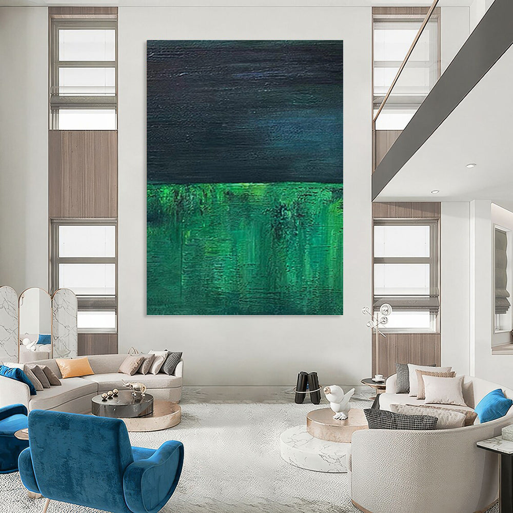 “Green - Black Abstract Layers” - Minimalist Abstract Painting On Canvas PT1201