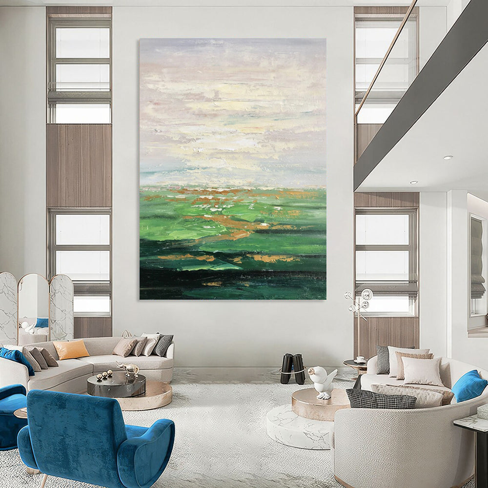 “Green Landscape Abstract” - Impressionist - Inspired Painting On Canvas PT1341