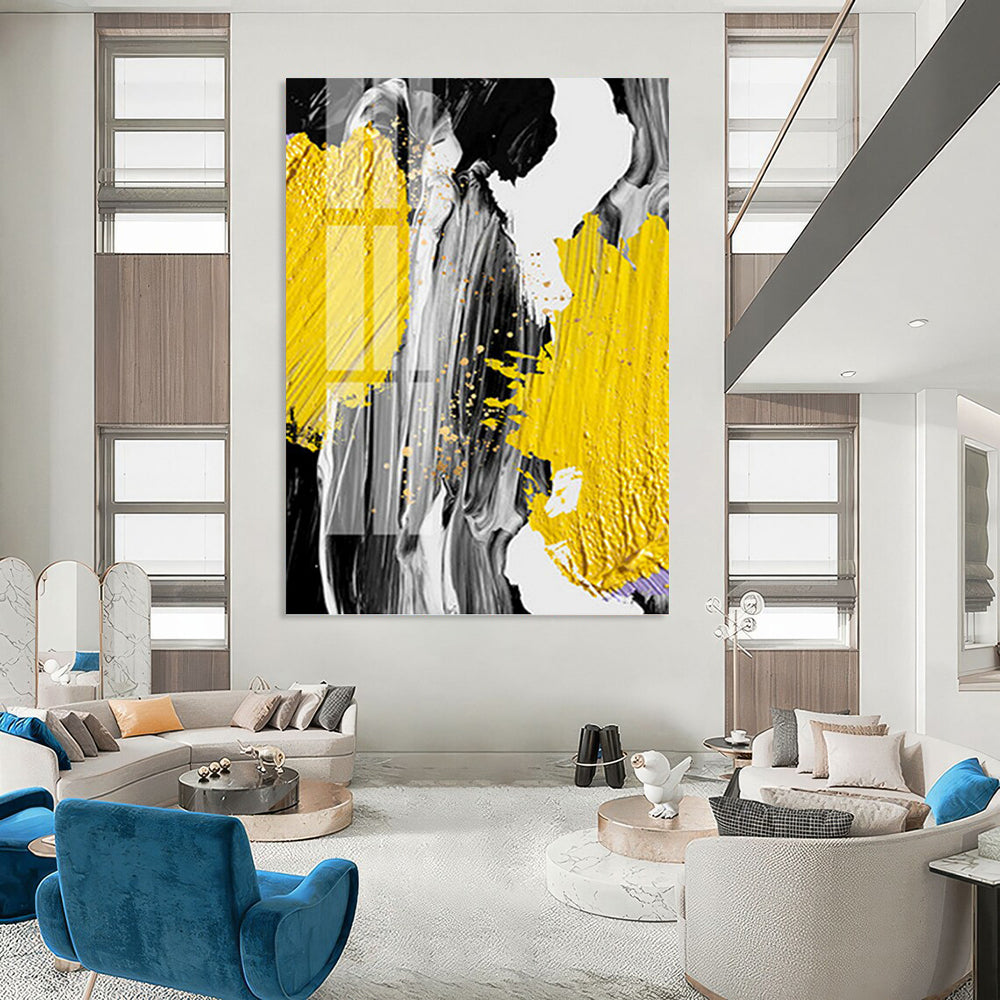 “Yellow, Black, and White Abstract” - Bold, Color - Blocked Painting On Canvas PT1526