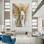 Gold & White Winged Figure, Textured Impressionism, Painting On Canvas PT2138