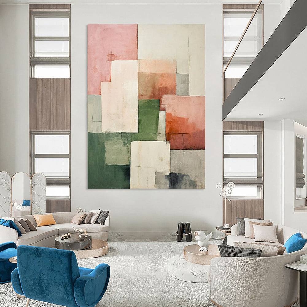 “Pastel Geometric Abstract” - Minimalist Geometric Painting On Canvas PT2279
