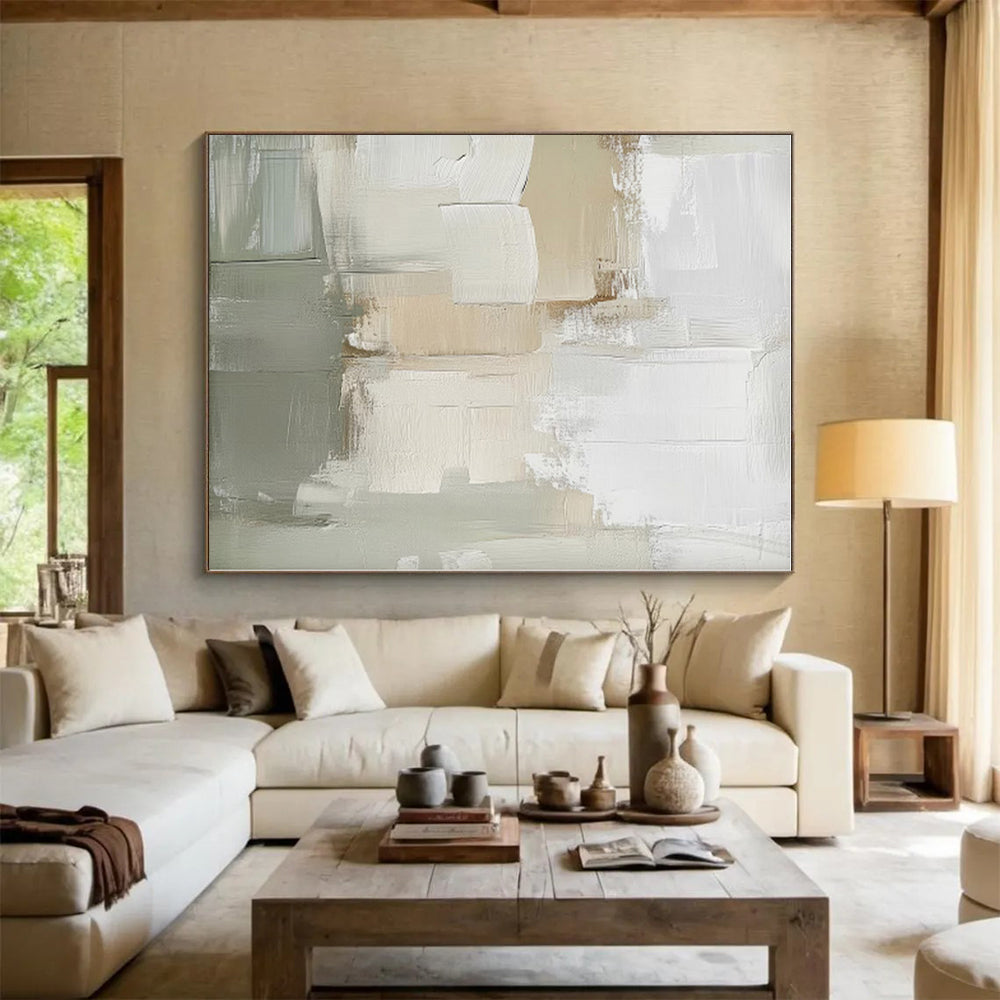 “Neutral Tones Abstract” - Beige, Gray, White Abstract Painting On Canvas PS0438