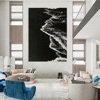 “Black and White Textured Wave Abstraction” - Minimalist Ocean Painting On Canvas DS349