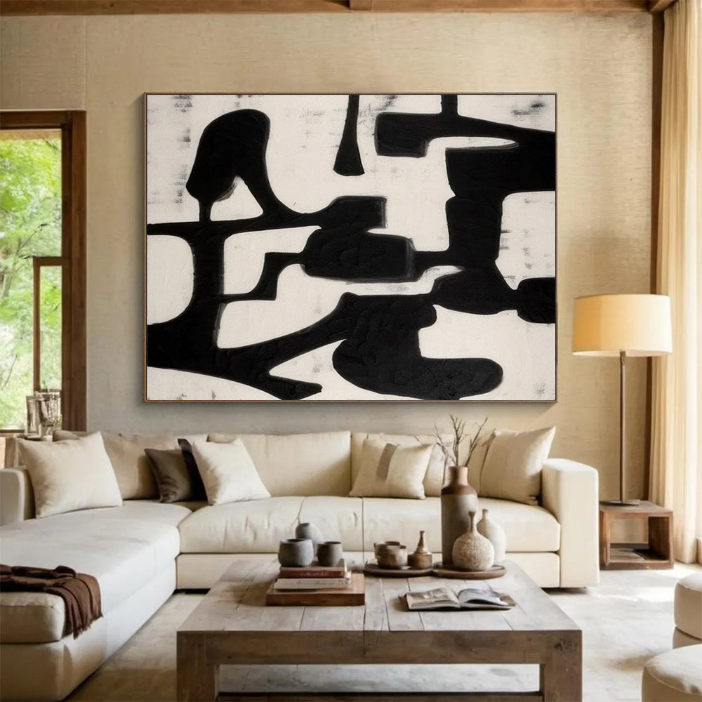 “Bold Black and White Shapes” - Minimalist Abstract Painting On Canvas PT063