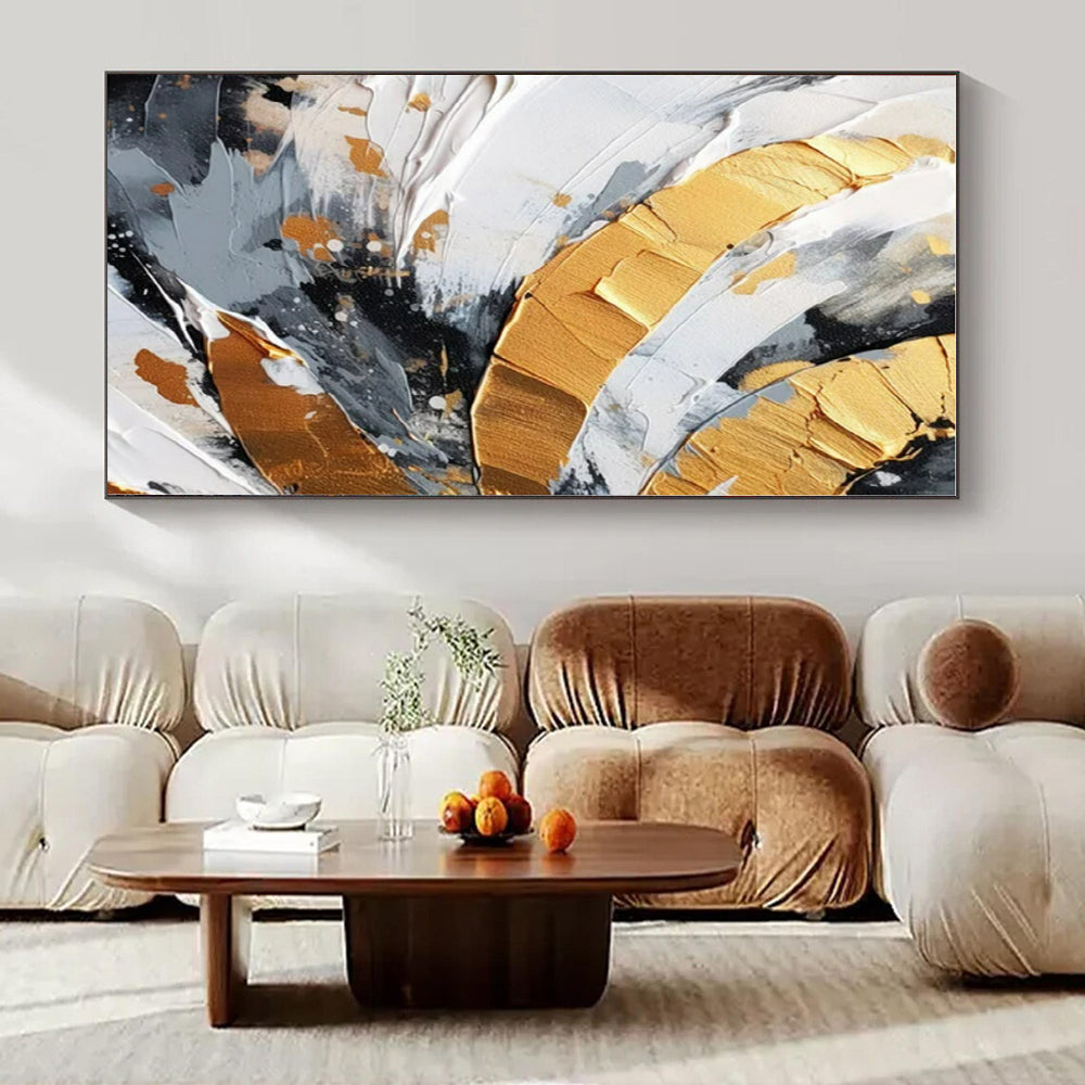 Gold and Gray Impasto Swirls - Textured Metallic Abstract Painting On Canvas PS1243