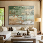 Green, Brown & Gray Textured Abstract "Mossy Wall" Painting On Canvas PS0854