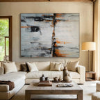 “Orange Reflection” - Gray, Orange Abstract River Scene Painting On Canvas PS0384