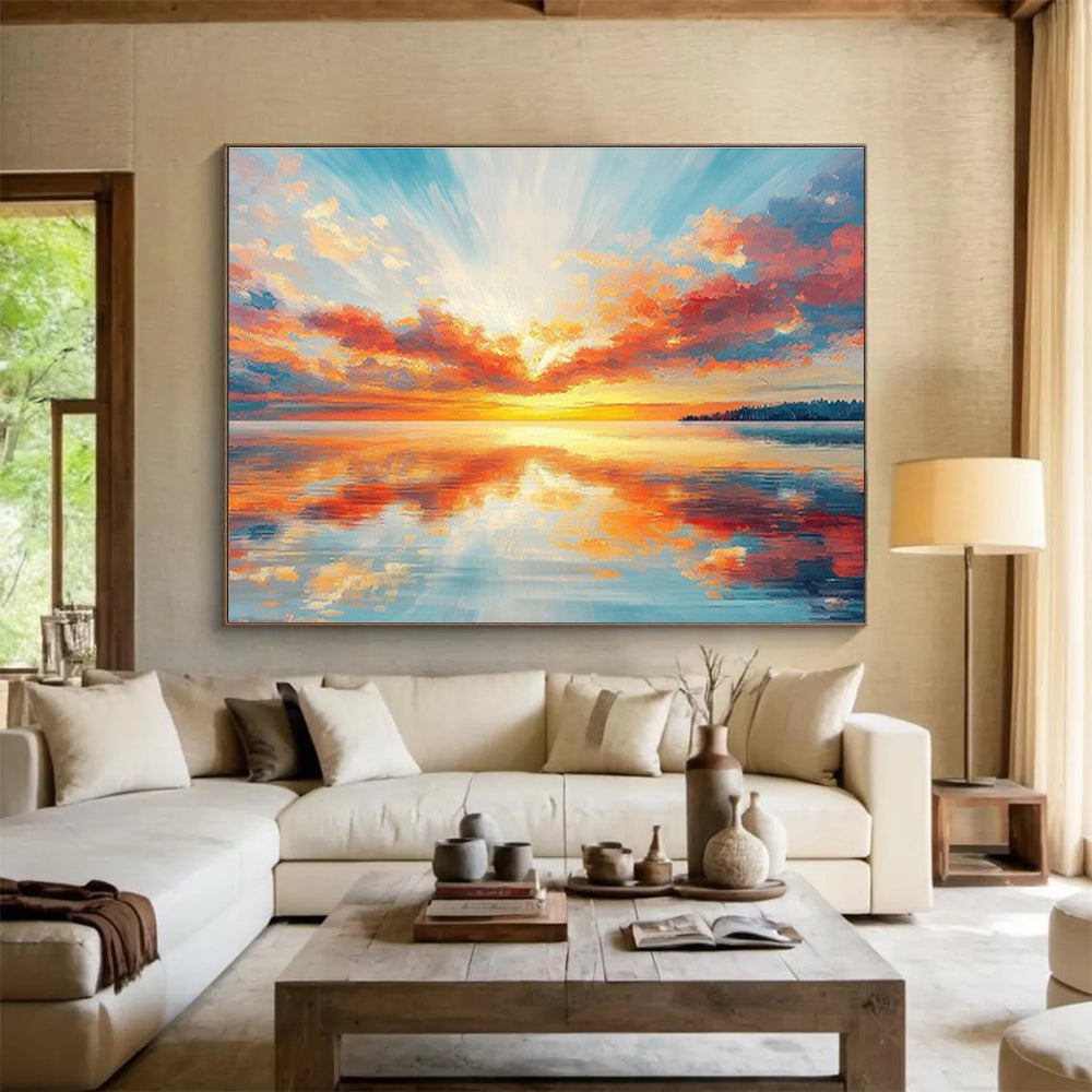 “Vibrant Sunset Seascape” - Realistic Seascape Painting, Great for Beach House & Home Office DKS622