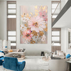 “Pink - White - Gold Floral Impasto” - Impressionist - Inspired Floral Painting On Canvas PT1390