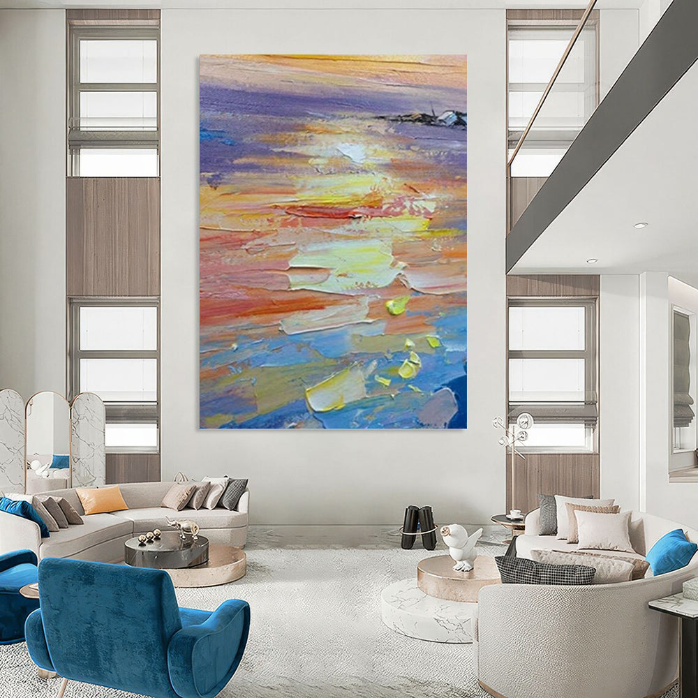 “Impasto Sunset Seascape” - Impasto Landscape Painting On Canvas PT1040
