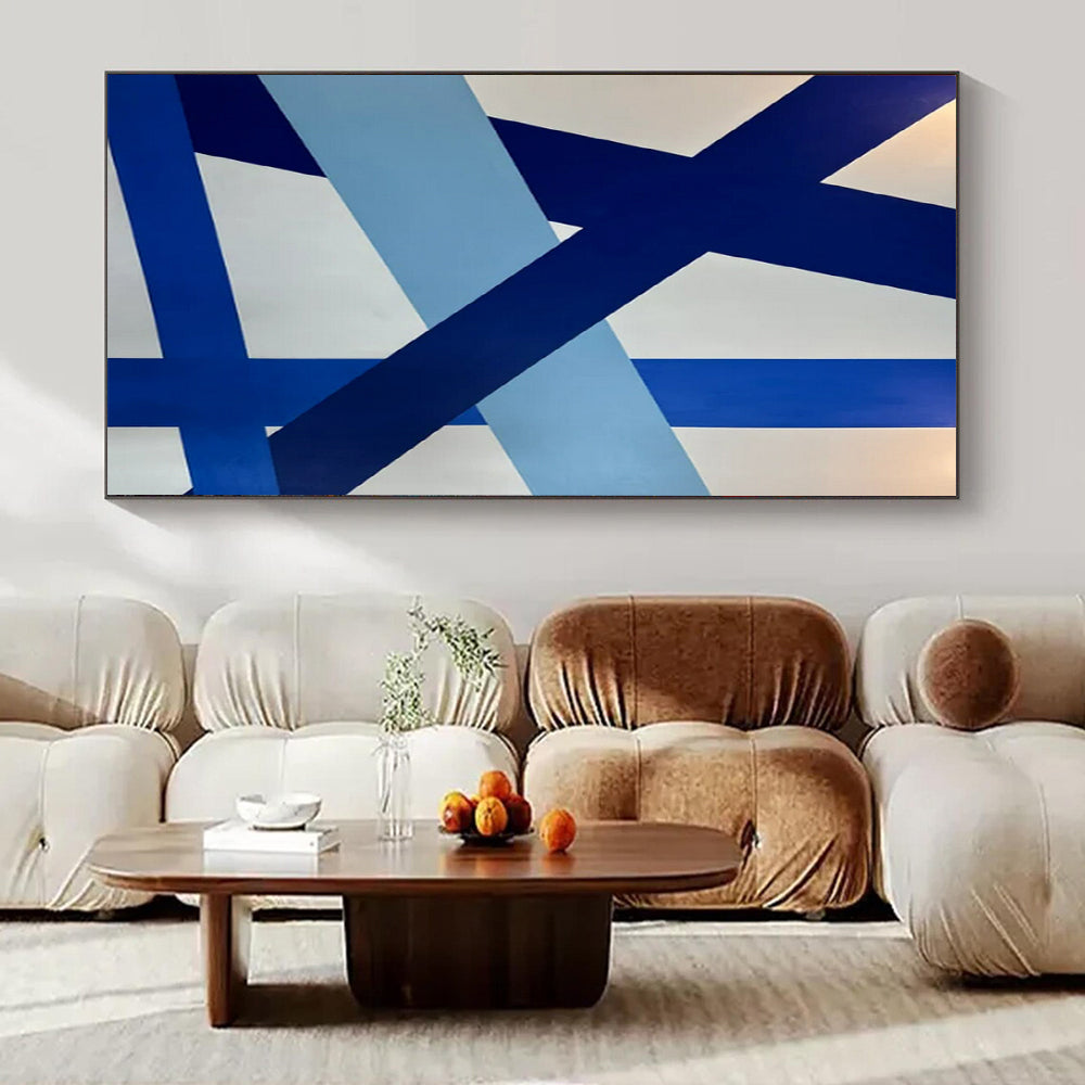 Blue and White Geometric, "Dynamic Crossroads" – Geometric Abstract Painting On Canvas PS0995