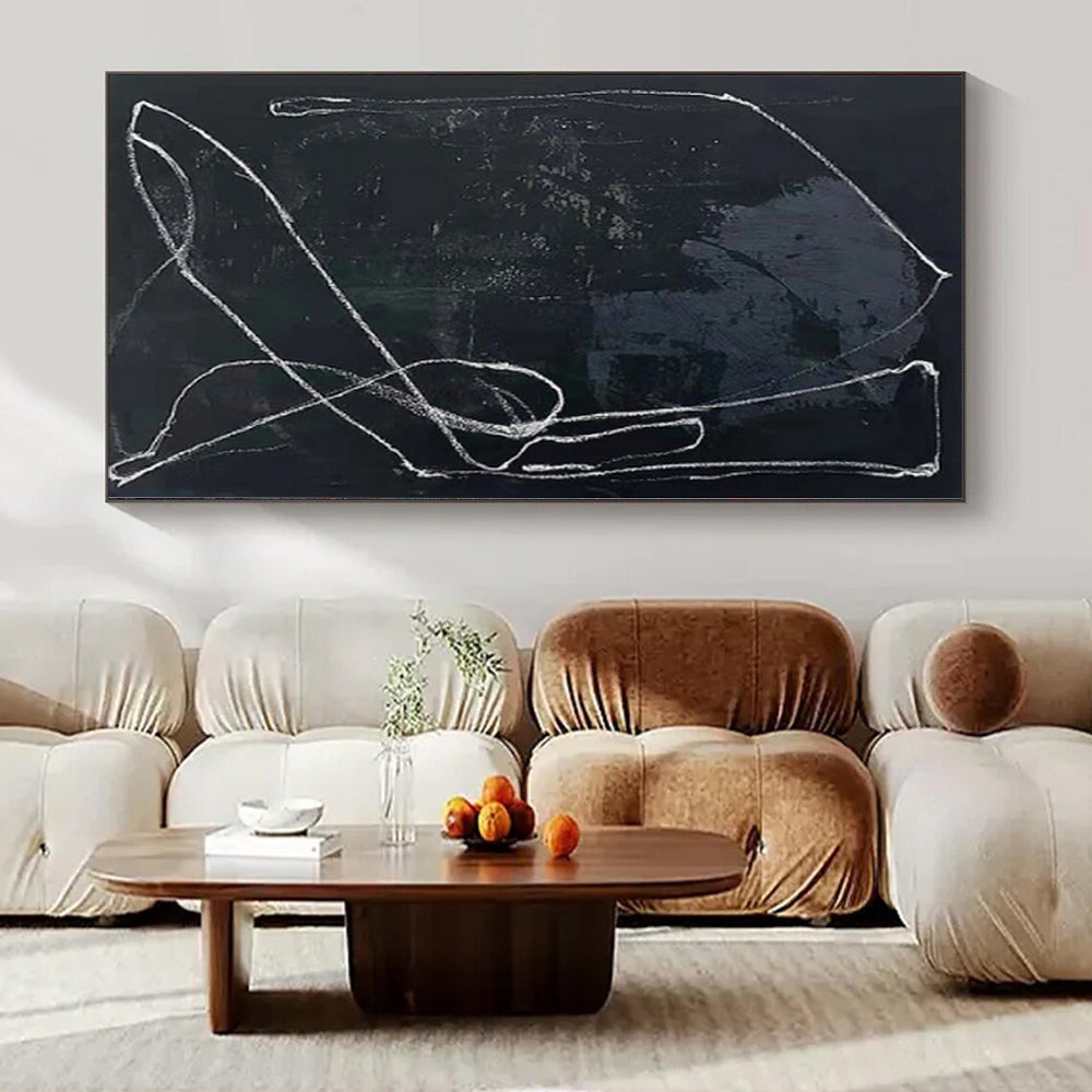 “Black - White Line Abstract” - Raw Abstract Painting On Canvas PS0161