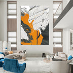 “Orange, Gray, and White Abstract” - Modern, Geometric - Styled Painting On Canvas PT1528