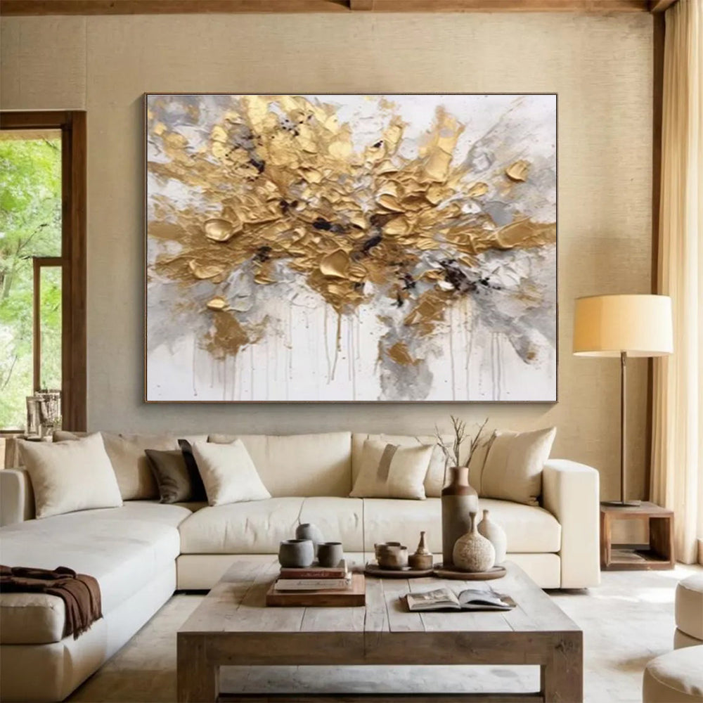 Golden Burst - Abstract Acrylic Painting, Fit for Studio & Gallery Wall DKS678