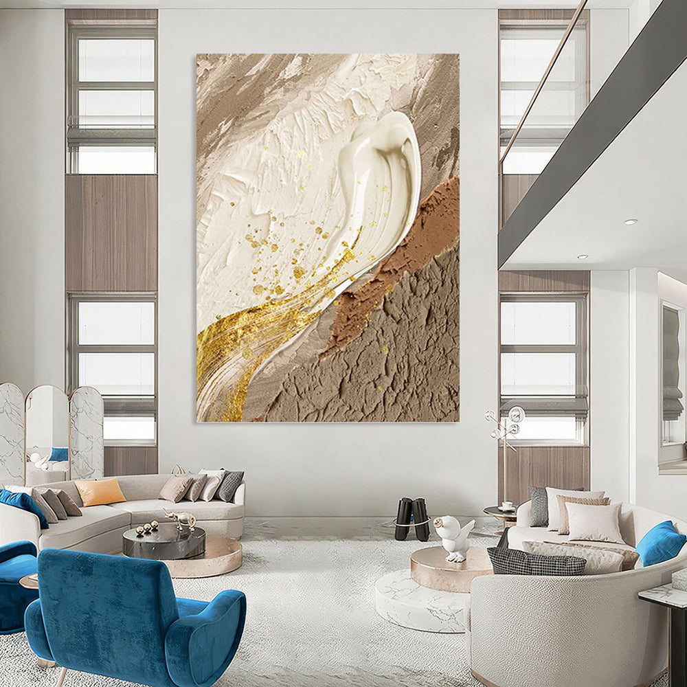 “Neutral Tones with Gold Accents” - Elegant, Abstract Painting On Canvas PT1487