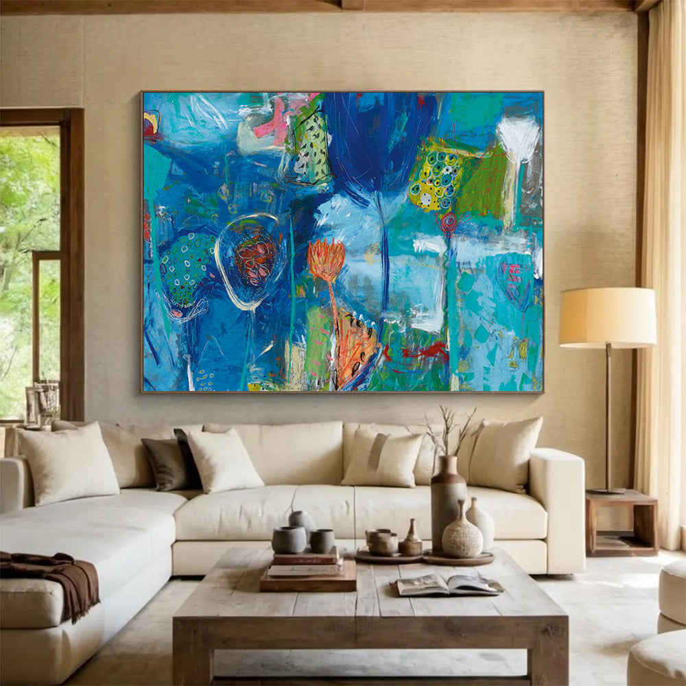 “Blue Floral Dream” - Abstract Flower Painting On Canvas PT234