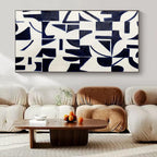 Navy, White with Geometric Shapes "Geometric Pulse" Abstract Painting On Canvas PS1327