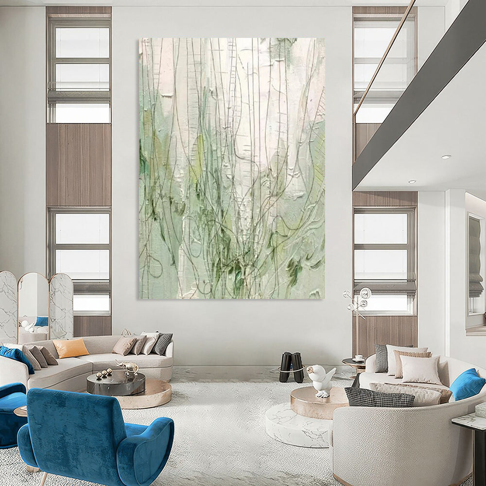 “Green and Gray Textured Abstract” - Linear Abstract Painting On Canvas PT2280