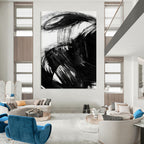 “Dynamic Black Brushstrokes” - Bold, Swirling Forms on White Background Painting On Canvas DS195