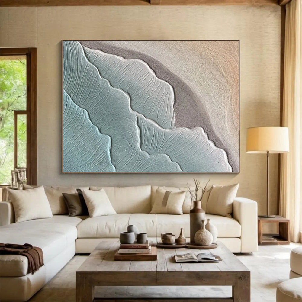 “Textured Blue - Gray Waves” - Relief - like Painting On Canvas PT1525