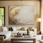 “Gold and Beige Abstract Moon” - Textured Minimalist Painting On Canvas PT081