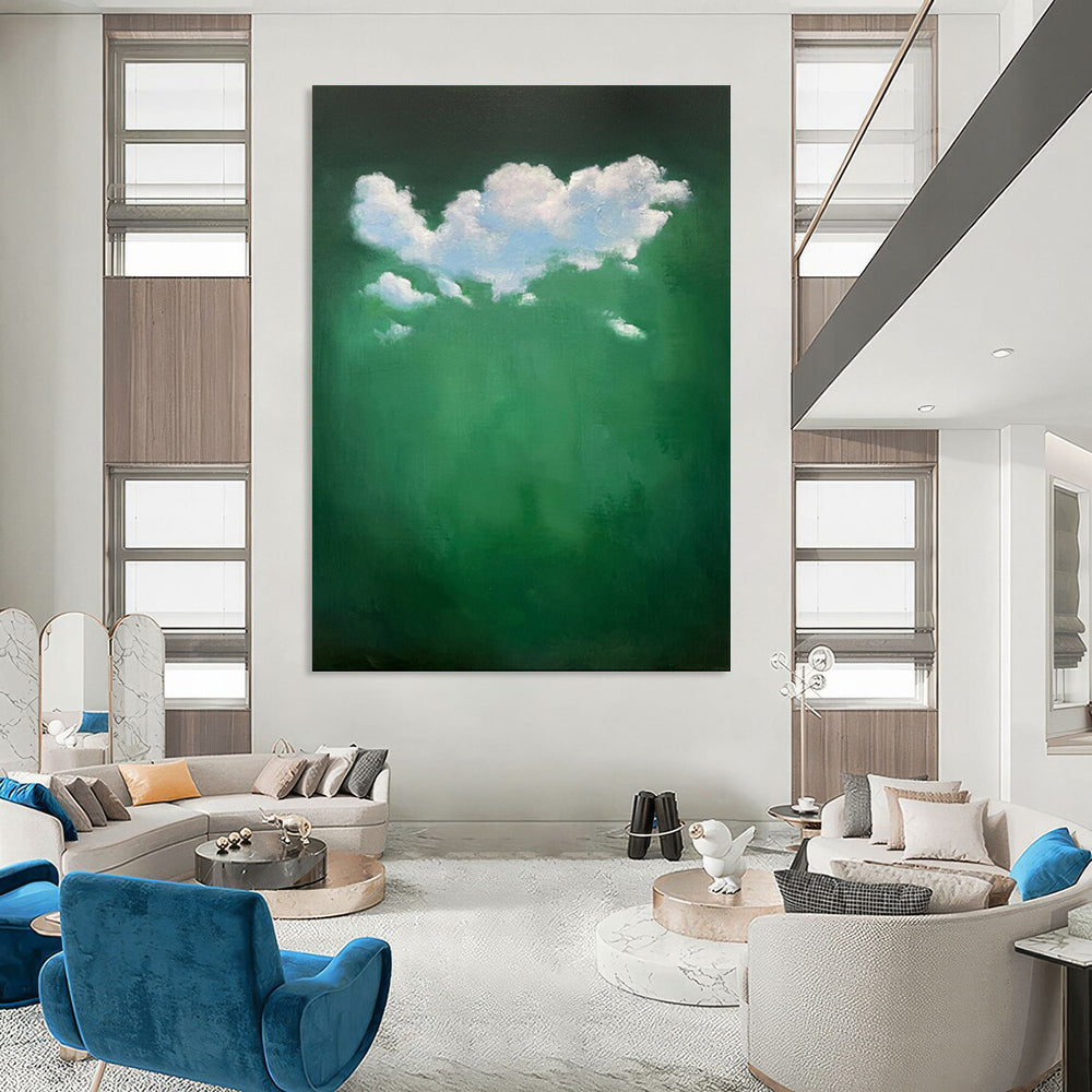 “White Clouds Over Green” - Surreal Cloud Painting On Canvas PT1990