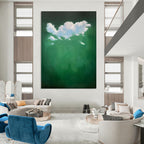 “White Clouds Over Green” - Surreal Cloud Painting On Canvas PT1990