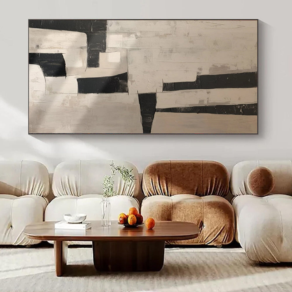 “Black - White Geometric Abstract” - Bold Abstract Painting On Canvas PS0123