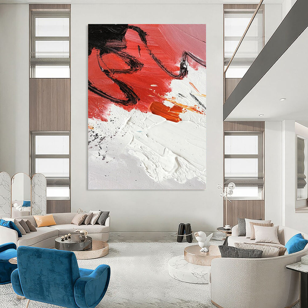 “Red - Black Abstract Splashes” - Abstract Expressionist Painting On Canvas PT1290