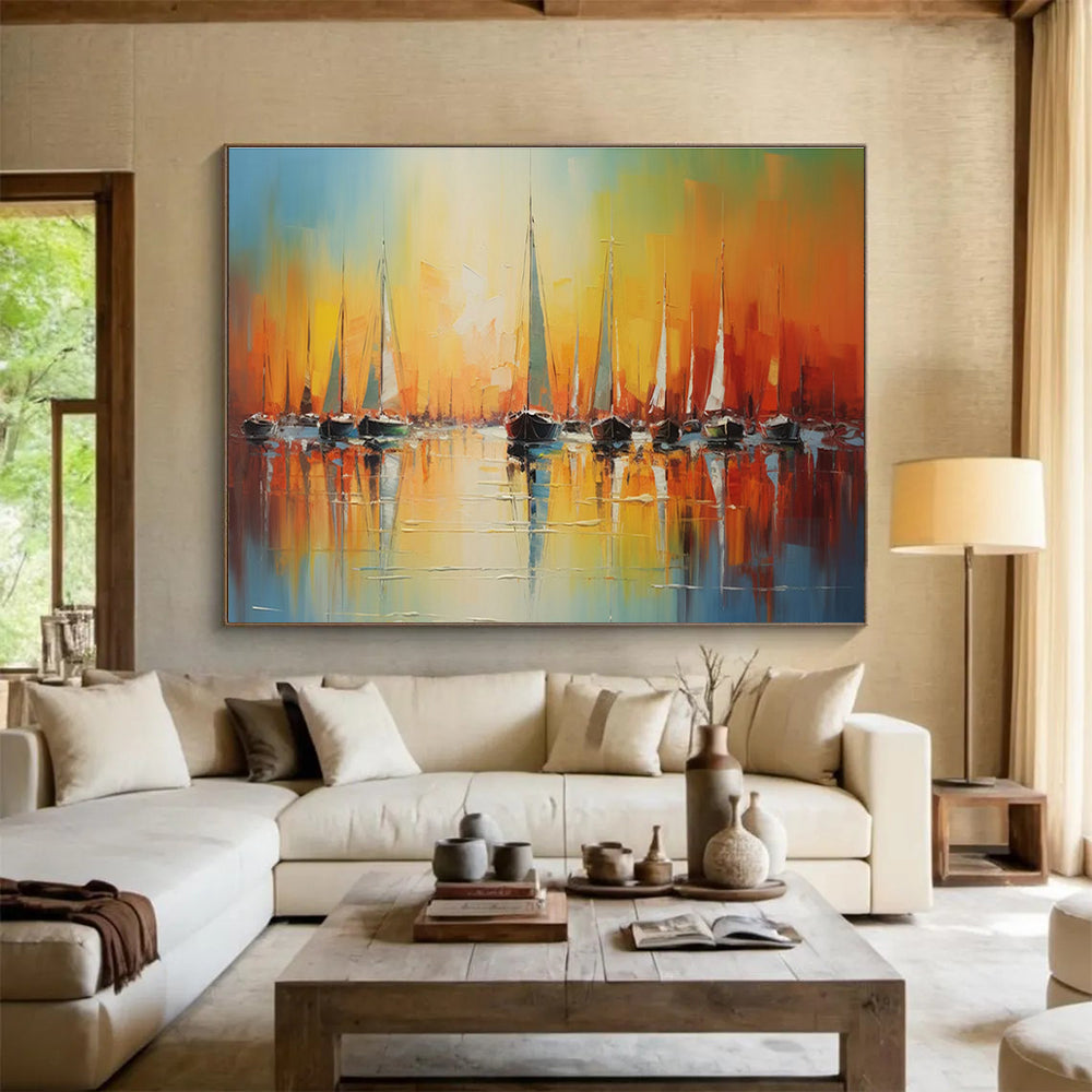“Impasto Sailboat Sunset” - Impasto Oil Seascape Painting On Canvas DKS864