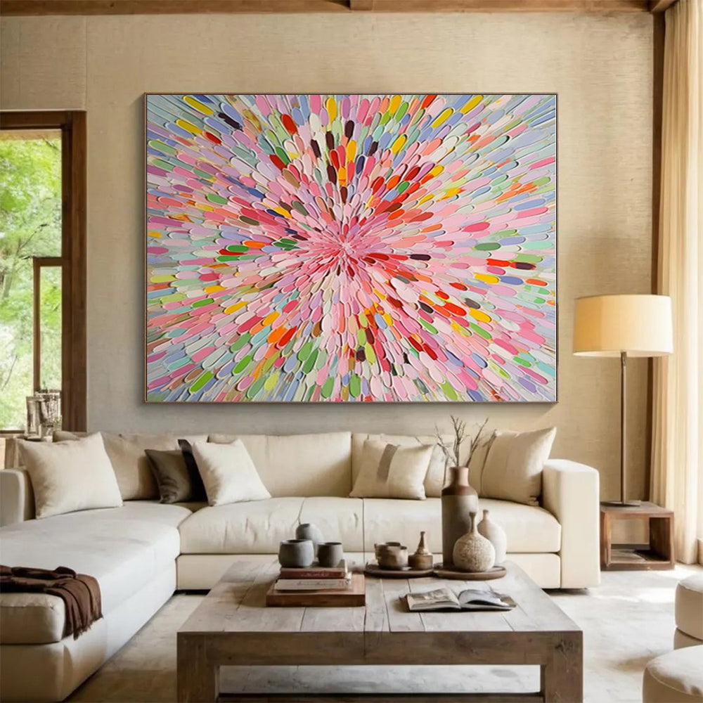 “Colorful Petal Burst” - Multicolor Abstract Floral Painting On Canvas PS0693