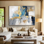 Blue - Gray Abstract with Gold Accents - Luxe Modern Painting On Canvas DKS344